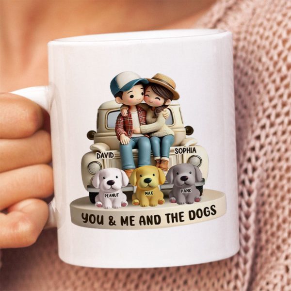 Couple On Truck You Me And The Dog Cats Personalized Mug, Heartfelt Gift For Couple, For Dog Lovers, Cat Lovers, Pet Lovers