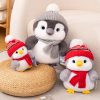 Couple Penguin Plush Pillow with Hat and Scarf