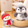 Couple Penguin Plush Pillow with Hat and Scarf
