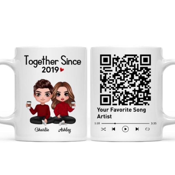 Couple Sitting Together Since Favorite Song QR Code Personalized Mug