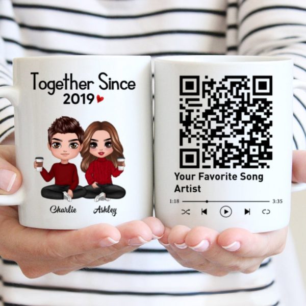 Couple Sitting Together Since Favorite Song QR Code Personalized Mug