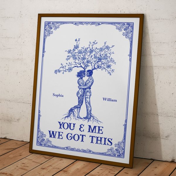 Couple Tree Hug Poster, Romantic Home Wall Art, Perfect Gift for Lovers