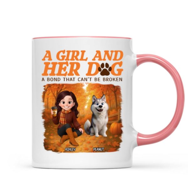 Cozy Fall Vibe Cute Cartoon Girl And Dog Bond That Can't Be Broken Personalized Mug