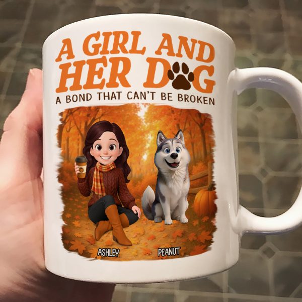 Cozy Fall Vibe Cute Cartoon Girl And Dog Bond That Can't Be Broken Personalized Mug