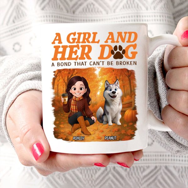Cozy Fall Vibe Cute Cartoon Girl And Dog Bond That Can't Be Broken Personalized Mug