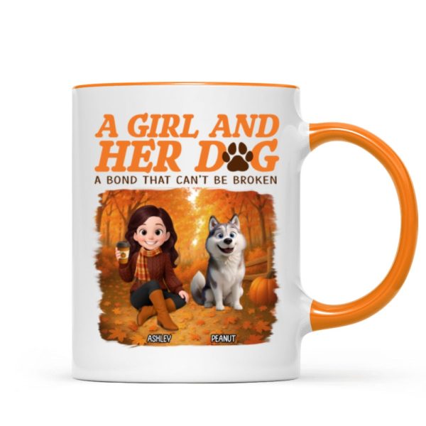 Cozy Fall Vibe Cute Cartoon Girl And Dog Bond That Can't Be Broken Personalized Mug