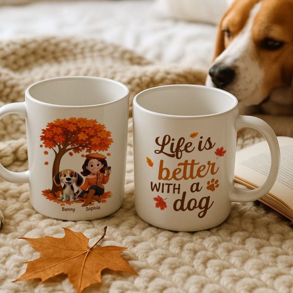 Cozy Fall Vibe Cute Cartoon Life Is Better With A Dog Personalized Mug