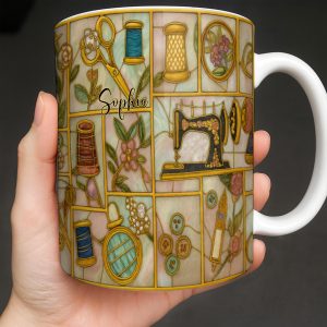Craft Themed Personalized Mug Featuring Sewing Machine And Flowers - Personalized Custom Coffee Mug - HOB001_MG
