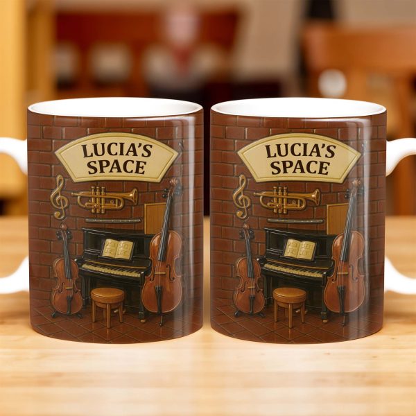 Create Your Own Musical Haven, Musical Instruments and Brick Wall - Personalized Custom Coffee Mug - FAM337_MG