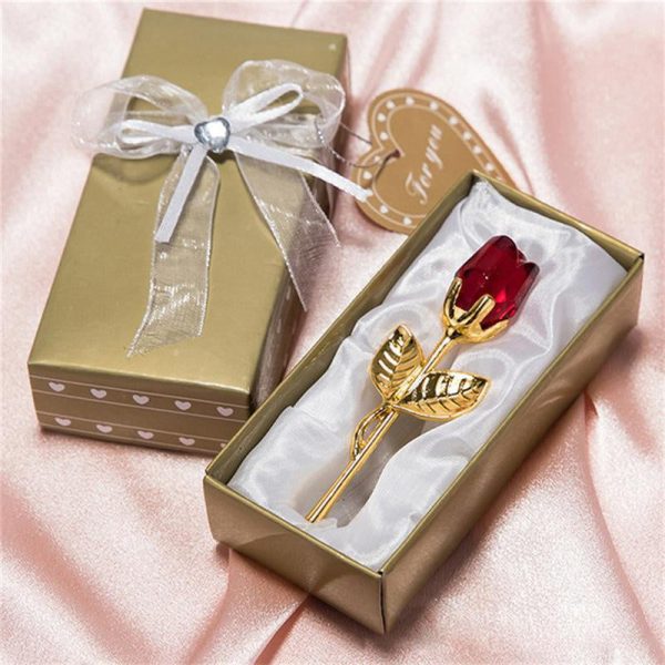 Crystal Glass Rose Figurine for Home and Gift Decor