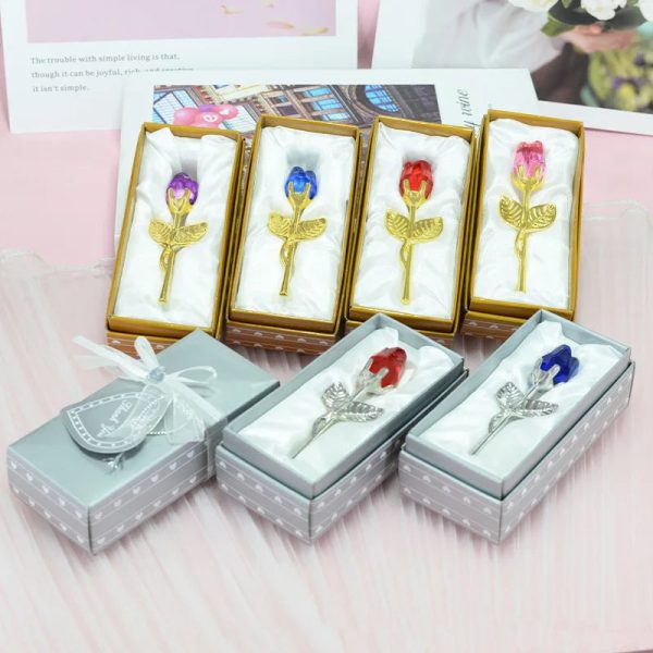 Crystal Rose Gold and Silver Artificial Flower Gift Box