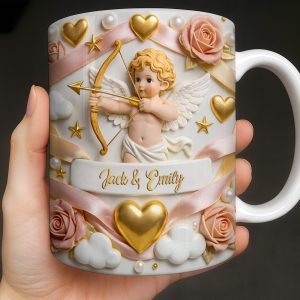 Cupid And Roses With Hearts And Bows Design - Personalized Custom Coffee Mug - CPL1330_MG