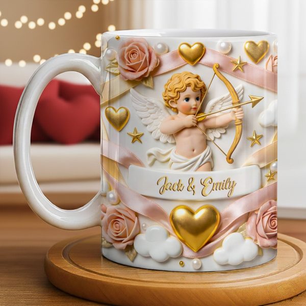 Cupid And Roses With Hearts And Bows Design - Personalized Custom Coffee Mug - CPL1330_MG