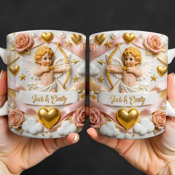 Cupid And Roses With Hearts And Bows Design - Personalized Custom Coffee Mug - CPL1330_MG