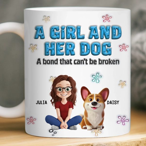 Custom 3D Inflated Effect Printed Mug - Personalized Christmas Birthday Gifts For Dog Lovers, Dog Dad And Mom - Just A Girl And Her Furry Soulmate