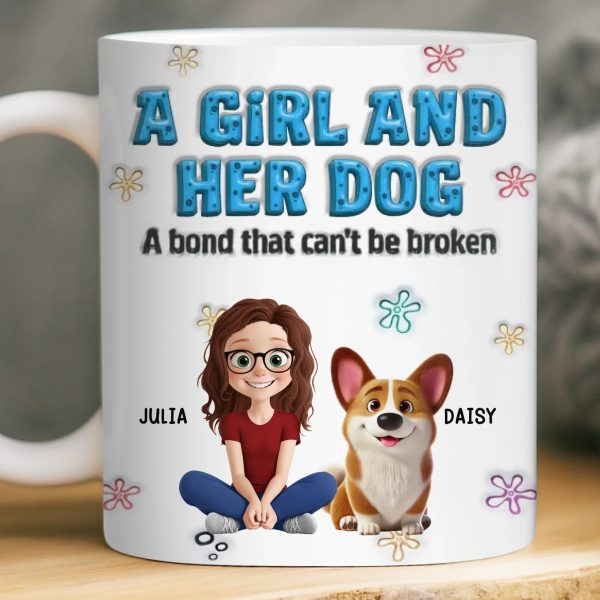 Custom 3D Inflated Effect Printed Mug - Personalized Christmas Birthday Gifts For Dog Lovers, Dog Dad And Mom - Just A Girl And Her Furry Soulmate