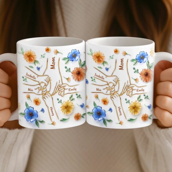 Custom 3D Inflated Effect Printed Mug - Personalized Mother's Day Gifts For Mom, Grandma - Family Love, Hand In Hand