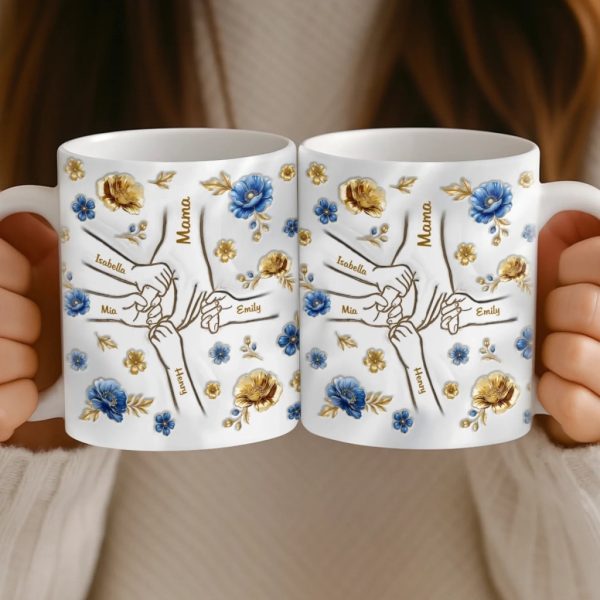 Custom 3D Inflated Effect Printed Mug - Personalized Mother's Day Gifts For Mom, Grandma - Hands Linked By Love