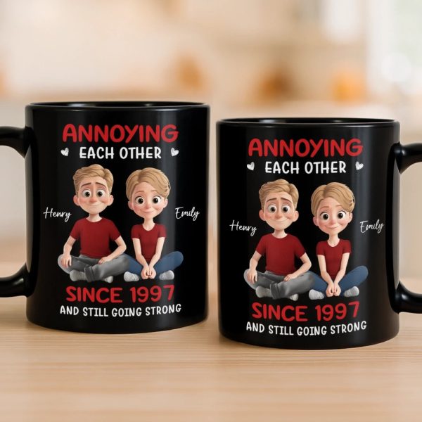 Custom Black Mug - Personalized Anniversary Wedding Gifts For Husband And Wife, Him And Her - Two Hearts Moving Forward