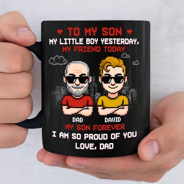Custom Black Mug - Personalized Birthday Gifts For Dad, Son - Two Generations One Bond