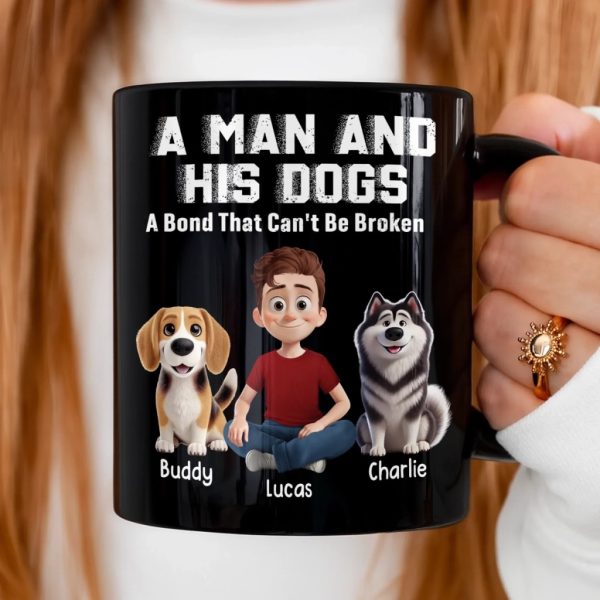 Custom Black Mug - Personalized Birthday Gifts For Dog Lovers, Dog Dad And Mom - Fueled By Dogs And Coffee