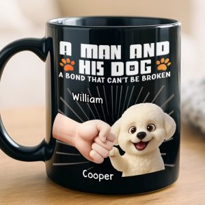 Custom Black Mug - Personalized Birthday Gifts For Dog Lovers, Dog Dad And Mom - Powered By Puppy Joy
