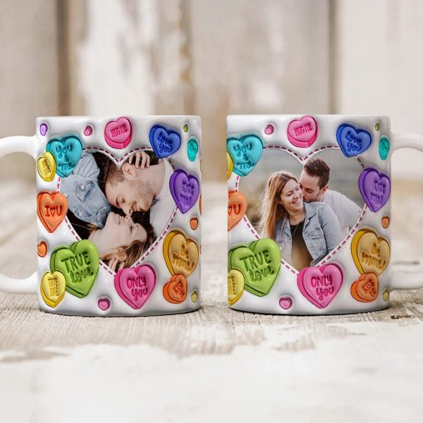Custom Couple Photo With Heart Pattern 3D Inflated Mug Valentine Gift HA75 891778