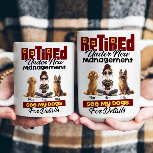 Custom Dog Lover Mug - Retirement-Themed Personalized Cup Featuring Pets and Owner, Funny Gift for Dog Moms & Dads