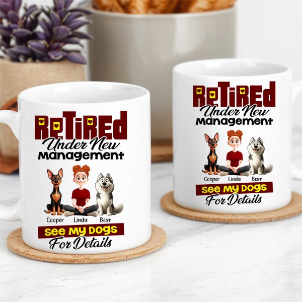Custom Dog Lover Mug - Retirement-Themed Personalized Cup Featuring Pets and Owner, Funny Gift for Dog Moms & Dads