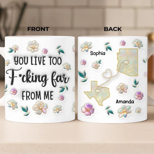 Custom Long Distance Mug - Personalized Best Friend Birthday Gifts For Women, Besties, Sisters, BFF - Far Away Still Close
