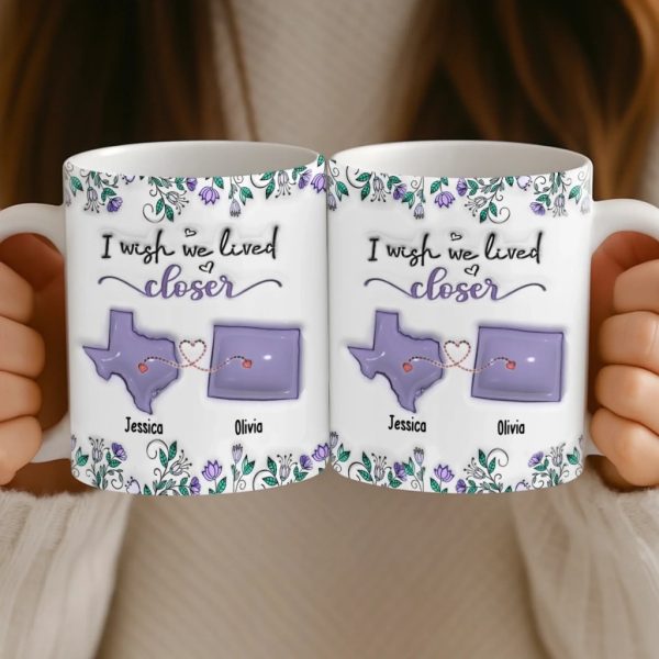 Custom Long Distance Mug - Personalized Best Friend Birthday Gifts For Women, Besties, Sisters, BFF - Hearts Stay Close