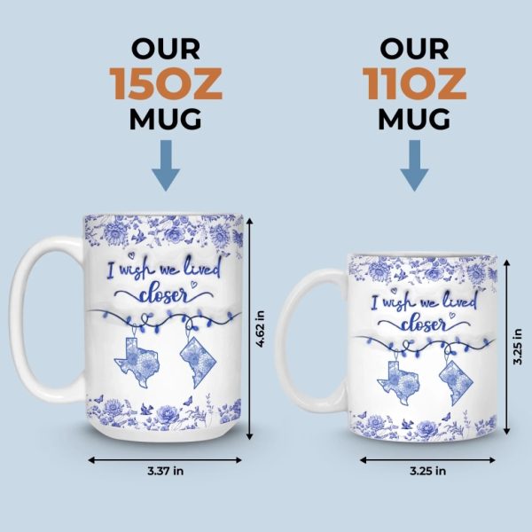 Custom Long Distance Mug - Personalized Best Friend Birthday Gifts For Women, Besties, Sisters, BFF - Our Hearts Bridge Miles