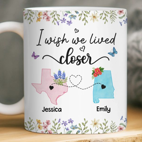 Custom Long Distance Mug - Personalized Best Friend Christmas Birthday Gifts For Women, Besties, Sisters, BFF - Side By Side Always Stronger