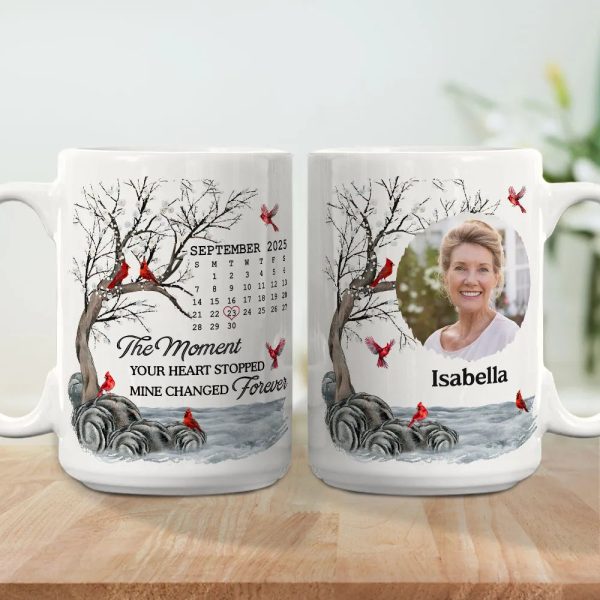 Custom Memorial White Ceramic Mug with Photo & Cardinals Personalized Remembrance Keepsake, Comforting Unique Gift