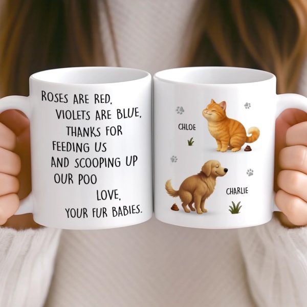 Custom Mug - Personalized Birthday Gifts For Dog Cat Lovers, Dog Dad And Mom, Cat Owners - Cleaning Poop, Earning Love