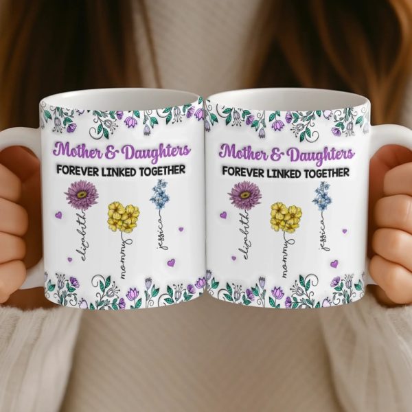 Custom Mug - Personalized Birthday Gifts For Mom, Daughter - Forever Linked As Family