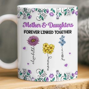 Custom Mug - Personalized Birthday Gifts For Mom, Daughter - Forever Linked As Family