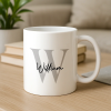 Custom Name Initial Ceramic Mug, Clean Modern Monogram Style for Morning Coffee, Thoughtful Unique Gift for Someone Special