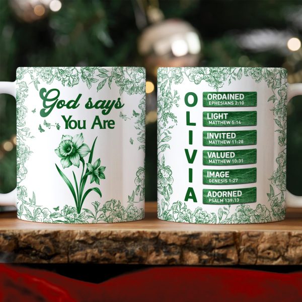 Custom Name Letter And Flower Toile De Jouy Style God Says I Am Print Full Mug LM32 895397
