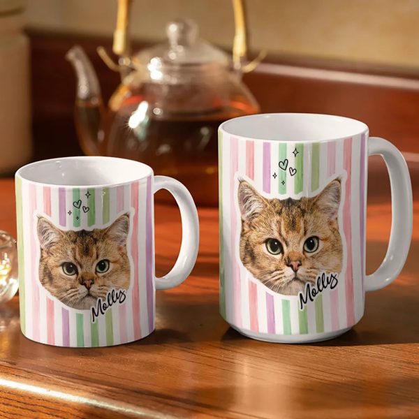 Custom Outline Photo Dog Cat Stripe Colors - Personalized White Edge-to-Edge Mug
