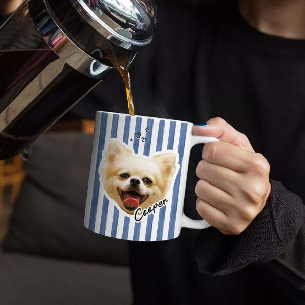 Custom Outline Photo Dog Cat Stripe Colors - Personalized White Edge-to-Edge Mug
