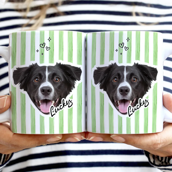 Custom Outline Photo Dog Cat Stripe Colors - Personalized White Edge-to-Edge Mug
