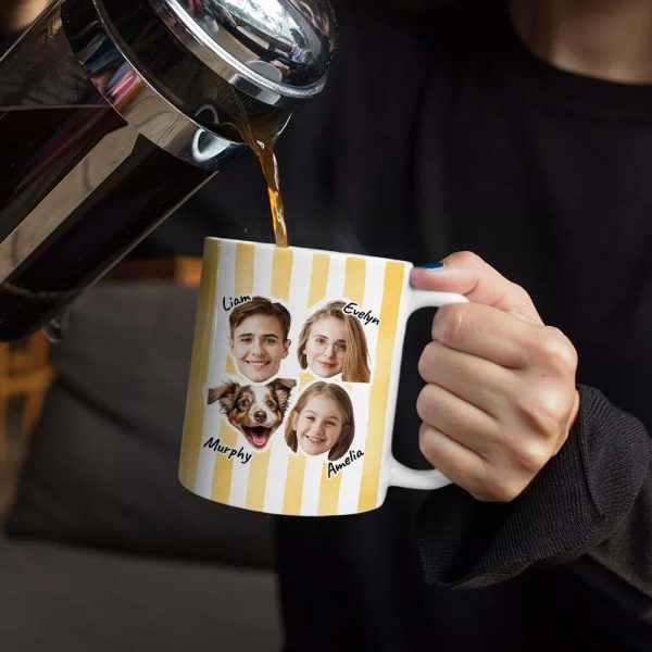 Custom Outline Photo For Couple Family Dog Cat With Colorful Stripes - Personalized White Edge-to-Edge Mug