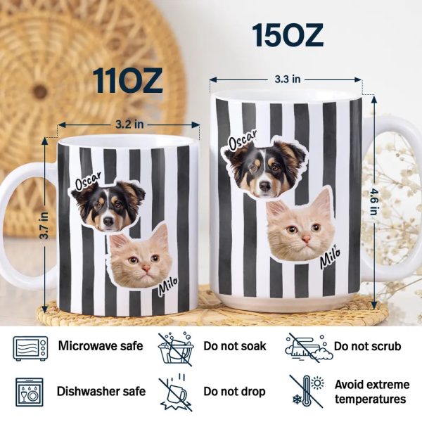 Custom Outline Photo For Couple Family Dog Cat With Colorful Stripes - Personalized White Edge-to-Edge Mug