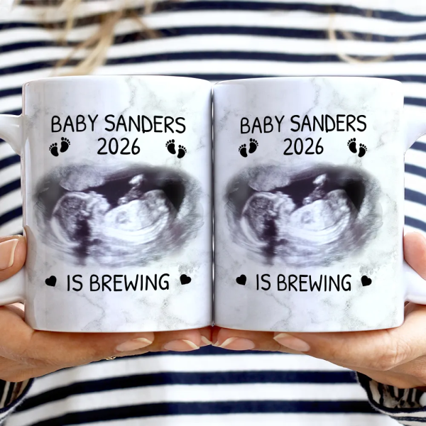Custom Photo Baby Brewing Expecting Mom Parents - Personalized White Edge-to-Edge Mug