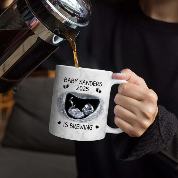 Custom Photo Baby Brewing Expecting Mom Parents - Personalized White Edge-to-Edge Mug