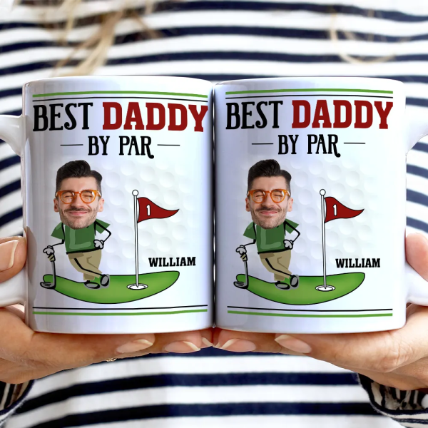 Custom Photo Best Dad By Par - Personalized White Edge-to-Edge Mug