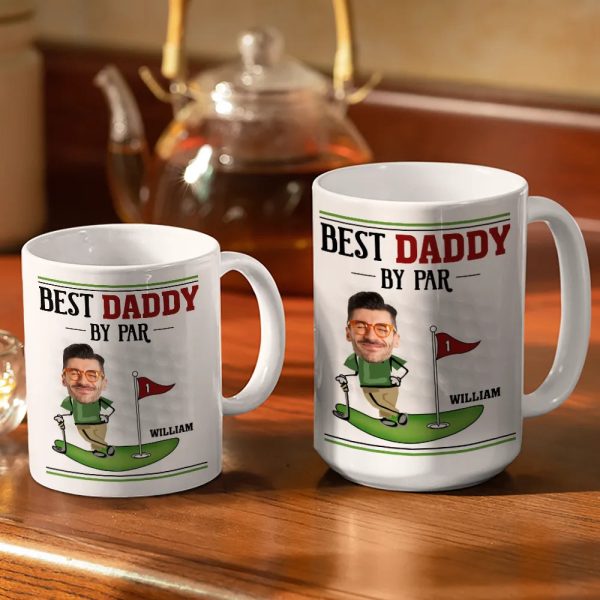 Custom Photo Best Dad By Par - Personalized White Edge-to-Edge Mug