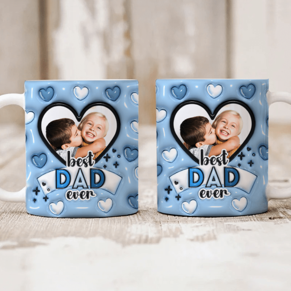 Custom Photo Best Dad Ever With Heart Pattern 3D Inflated Effect Mug HO82 890526