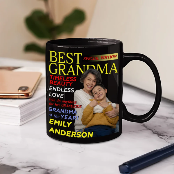 Custom Photo Best Grandma Mommy Magazine - Personalized Mug